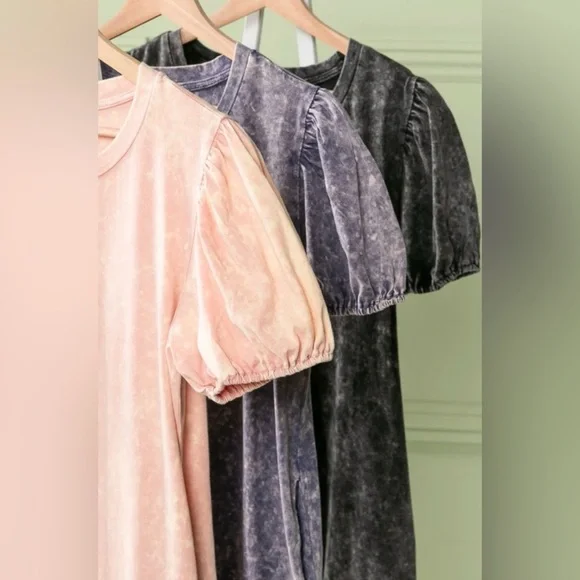 BiBi Pink Puff Sleeve Mineral Wash Dress - Picture 6 of 9